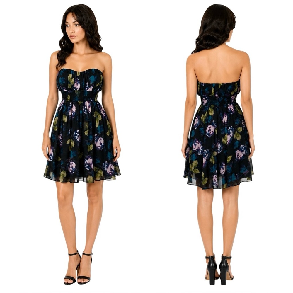 Kimchi Blue Floral Strapless Mini Dress Chiffon Empire Waist Party Dress Small